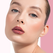 HY-GLOSS in shade 'Fresh Mauve' model look on a light-pink and white background.