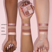 Luxe Glam Compact in shade 'Rosy' arm swatches on different skin tones.